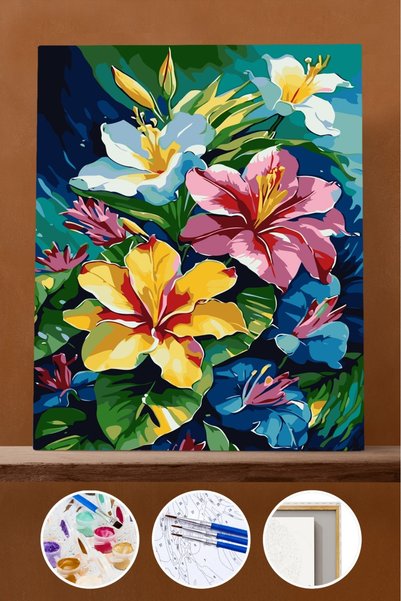 Pastelya Sayılarla Boyama Seti Çerçeveli Kasnaklı Renkli Lilyum 40x50 cm