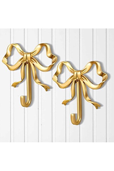 Tazweeq 2 Pcs Gold Bow Hooks, Brass Bow Wall Hooks, Towel Hooks, Brass Coat H...