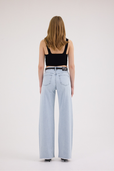 cracpot Pantaloni de damă Kar Blue cu picior larg – Denim elastic cu talie înaltă, croială confortabilă și picior larg