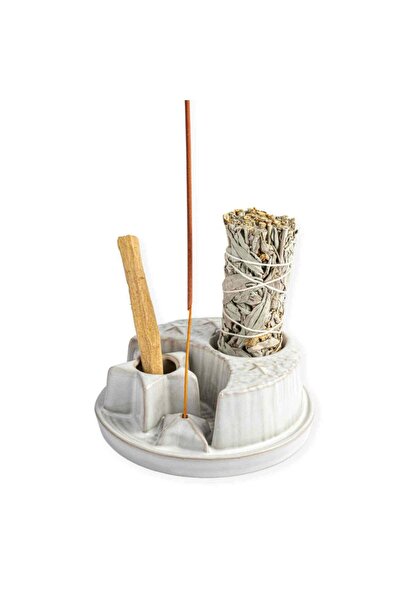 craftmystic Suport ceramic 3 in 1 Semiluna Stea - Palo Santo, Salvie si Betis...