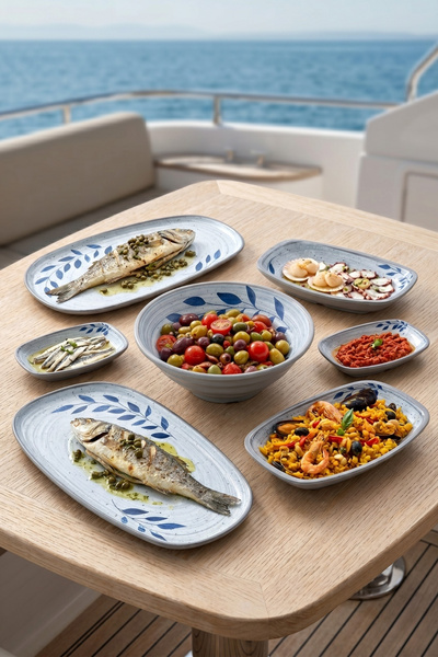 Happy Chef Selva Blue 7 Parça Yemek Takımı, Çanta Hediyeli, Thermoset Melamin