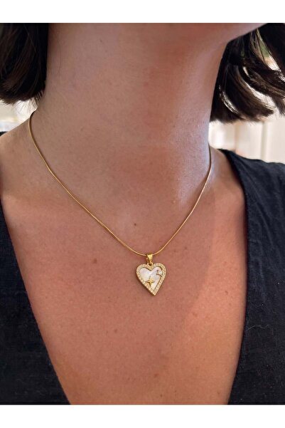 Eylülün Takısı Women's Gold Color Stone Moving Heart Steel Necklace