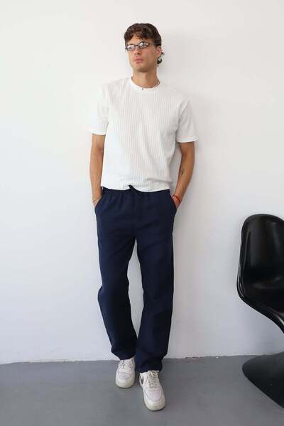 JB John Borners Men's Adjustable Waist Double Pocket Straight Leg Trousers Navy Blue - 26Y 1097