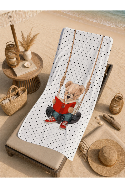 Evmila Cute Scooter Teddy Bear Mini Polka Dot Patterned 70X150 Beach Towel - ...