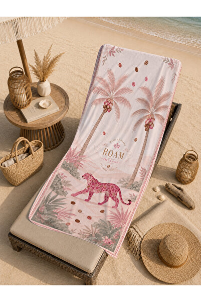 Evmila Vintage Safari Leopard Palm Tree and Roam Text Patterned 70X150 Beach ...