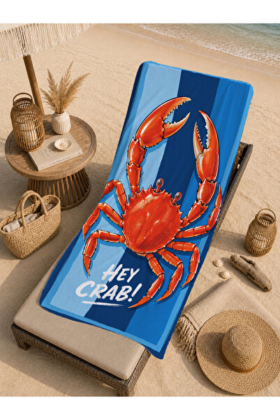Evmila Pop Art Hey Crab Written Red Crab Patterned 70X150 Beach Towel - Cotto...