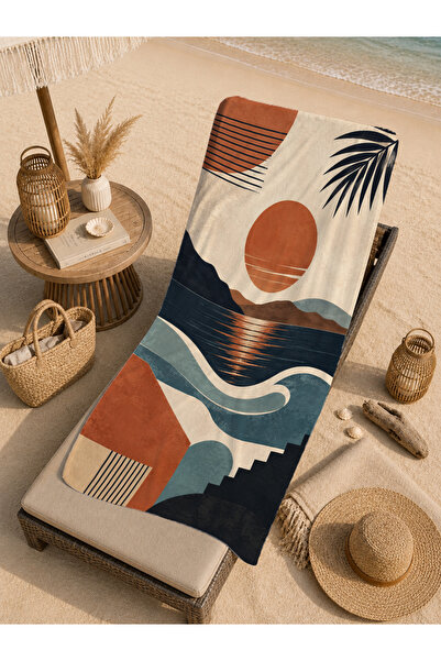 Evmila Modern Sunset Mountain and Wave Geometric Pattern 70x150 Prosop de pla...