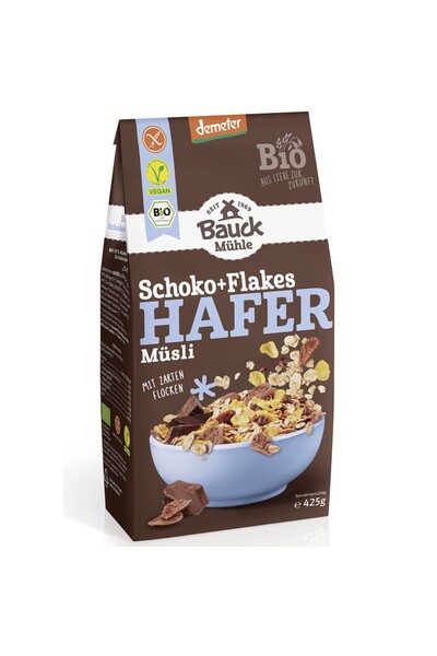 Bauckhof Muesli cu fulgi și bucățele de ciocolată, fără gluten, bio, 425g