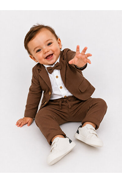 tinytrends Erkek Bebek Zıbınlı Gömlek Papyonlu Takım Elbise