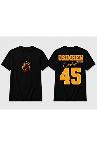 Generic Brand Μαύρο μπλουζάκι Unisex με τυπωμένο λογότυπο Osimhen 45 Lion στη...