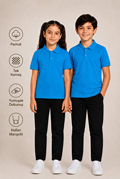 monny Short Sleeve Polo Collar Tok Fabric Cotton School T-Shirt Unisex School...