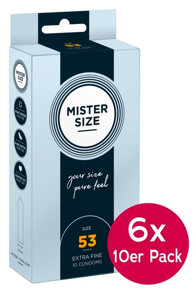 Mister Size 53 χιλιοστά, 6 συσκευασίες των 10, διαφανές