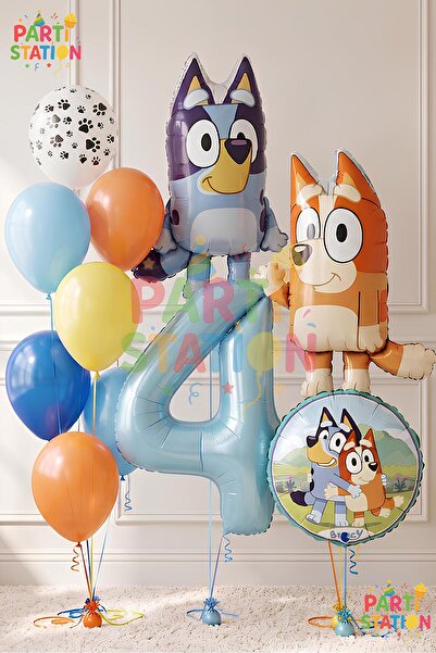 Parti Station Bluey and Chilli Themed 4-Year-Old Foil Balloon Set – 11-Piece ...