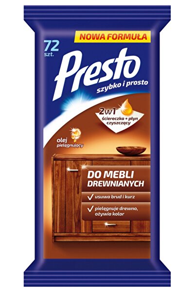 Presto Wet Wipes for Wooden Furniture, 72 Pcs/Pack, - Shine Effect