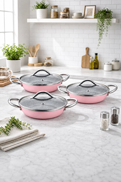 NETLON Granit Omlet Set Kapaklı Pembe 6 Parça