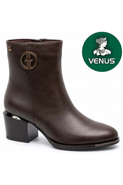 Venüs Saranda Genuine Leather Orthopedic Heeled Women's Boots Brown
