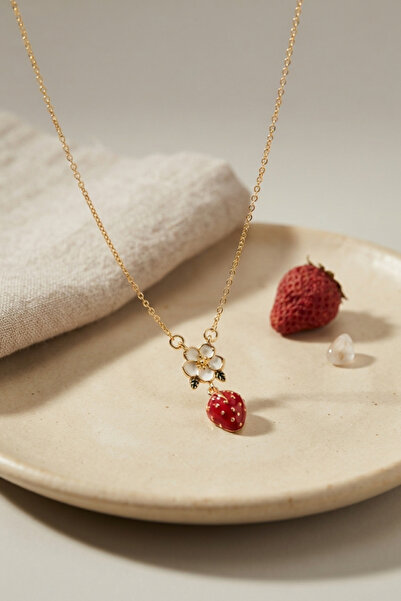Marsilyan 316L Steel Chain Gold Color Strawberry Model Women's Necklace Tj-Bk...