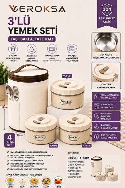 VEROKSA Bento Box Termal Yemek Kabı 4'lü Set | 304 Paslanmaz Çelik Lunch Box ...