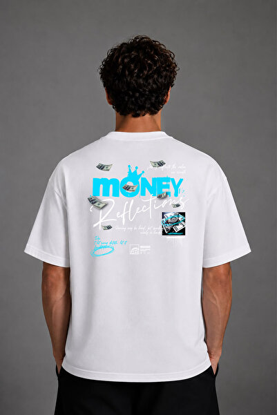 VSRN Tricou supradimensionat alb cu imprimeu pe spate Blue Money Design