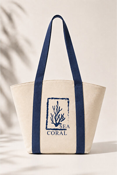 ICONE BAG Canvas Beach Bag, Beach Bag with Column Handle, Raw Canvas Bag, Pri...
