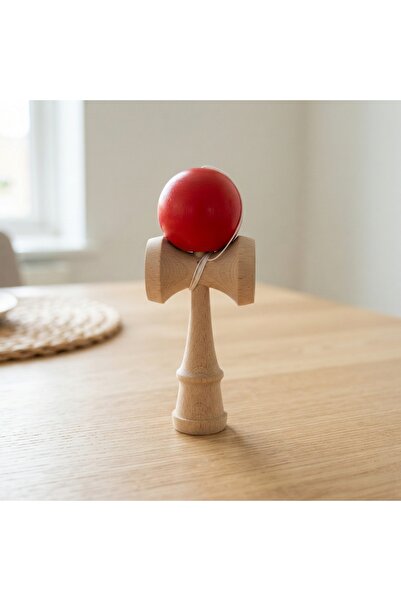 DeaL Jucărie Kendama din lemn cu bilă roșie — Distracție și coordonare! 🎯 🪀