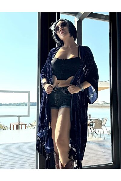 MJP MJ SERECA Women's Burnout Velvet Kimono Long Cardigan Cover Up Without Ta...