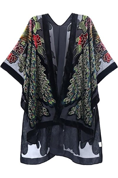MJP MJ SERECA Women's Burnout Velvet Kimono Long Cardigan Cover Up Without Ta...