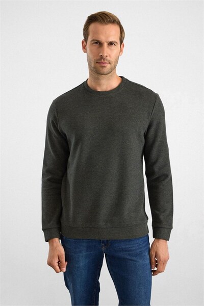 SÜVARİ Haki Regular Düz Bisiklet Yaka Sweatshirt