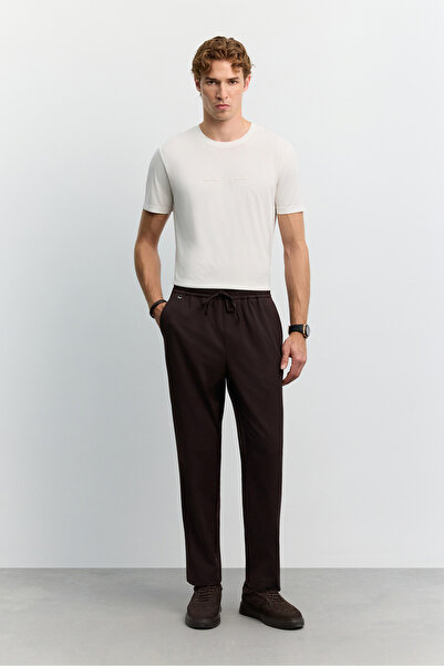 Avva Men's Brown Elastic Waist Lace-Up Easy-Iron Relaxed Fit Jogger Pants A62...