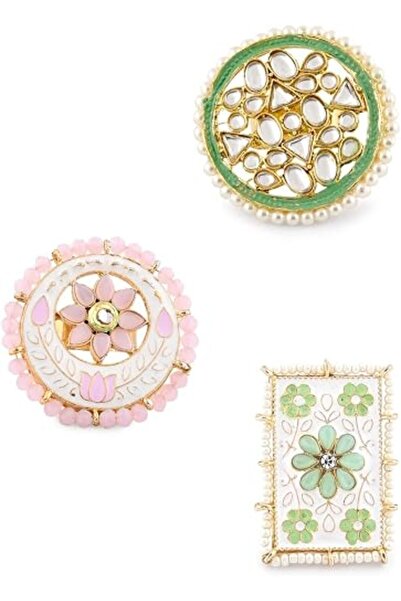 ZAVERI PEARLS مجموعة من 3 خواتم زفاف قابلة للتعديل للنساء-ZPFK11492