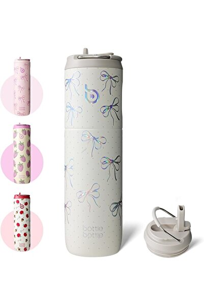 BottleWorld BOTTLE BOTTLE Insulated Water Bottle 24oz with Straw Lid and Hand...