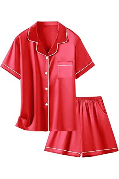 GENERAL Schbbbta Girls Boys Satin Pajamas Set, 2Piece Silk Nightwear Button-D...