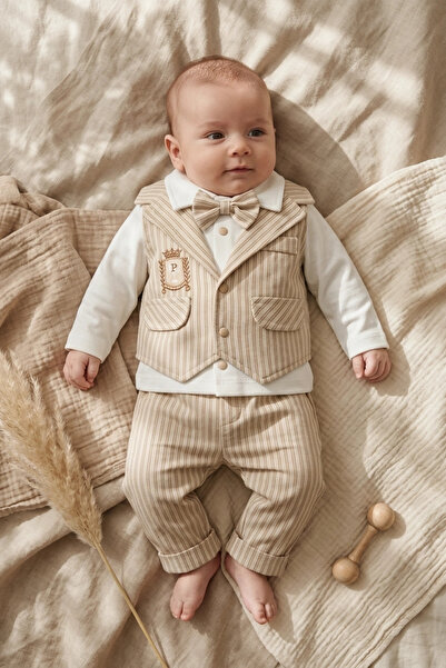 Babydonat Baby Boy Striped Vest and Bow Tie Suit - 100% Cotton Special Occasi...