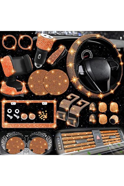 GENERAL NBTEPEM 27 PCs Pink Bling Car Accessories Set for Women, Steering Whe...