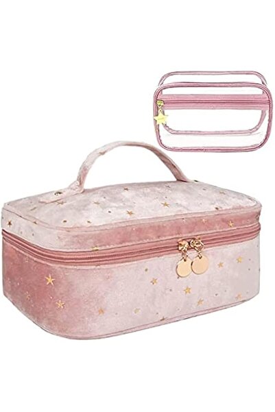 ALMEKAQUZ Velvet Makeup Bag with Toiletry Wash Bag, Large Capacity Portable S...