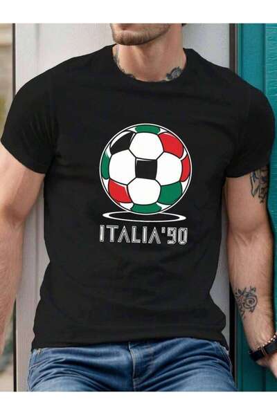 NOURAM Graphic Round Neck ITALIA 90 Print T-Shirts, Casual Short Sleeve Summe...