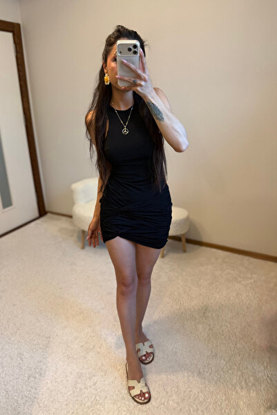 MoyStore Knot Detail Mini Dress Black