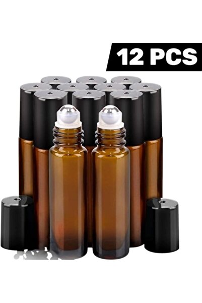OEM 12 bucăți - Flacon roll-on - 10 ml - Sticlă maro cu capac negru - Flacon ...