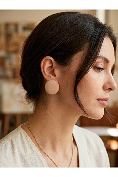 MOJOMIX Soft Beige Color Polymer Surface Round Bijouterie Earrings