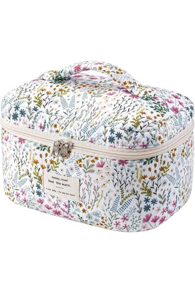 uekeboag Large Travel Makeup Bag for Women Quilted Floral Cotton Cosmetic Bag...