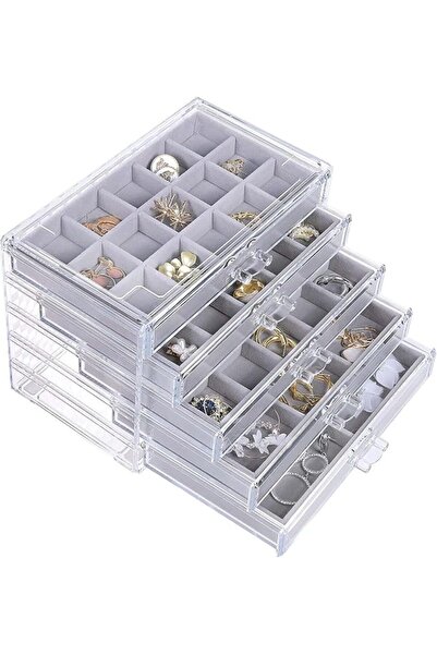 ALMEKAQUZ Acrylic Jewelry Organizer, 5 Layers Clear Acrylic Jewelry Box, Port...
