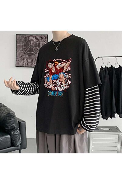 DEEFWEAR One Piece Angry Printed Fake Sleeves Unisex Black T-Shirt