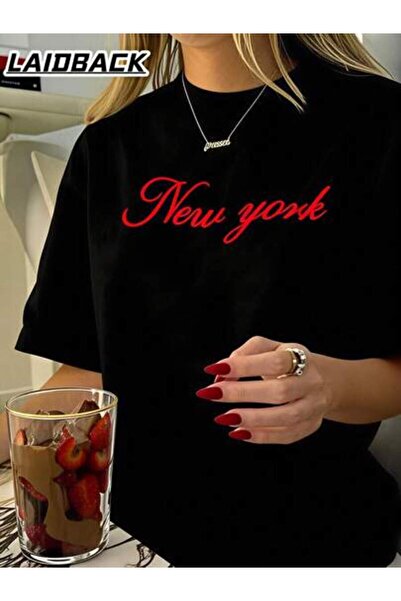 4Car Casual, Women's New York Script Design, Pure Cotton T-Shirt, Spring Summ...