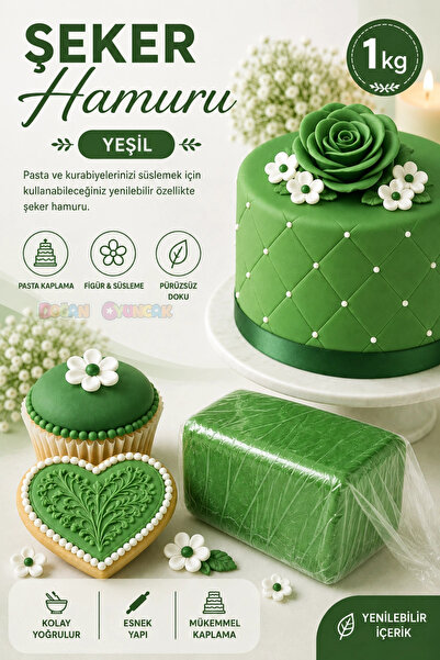 Doğan Oyuncak Dünyası Premium Pasta Şeker Hamuru Yeşil Renk 1 Kg. Yenilebilir...