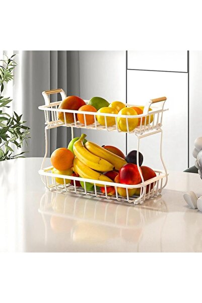 POSICHE 2-Tier Fruit & Vegetable Storage Rack, White, Modern, Portable, Detac...