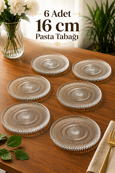 Funny Life 6-Piece Glass Cake Plate 16 cm Transparent Patterned Dessert Cake ...