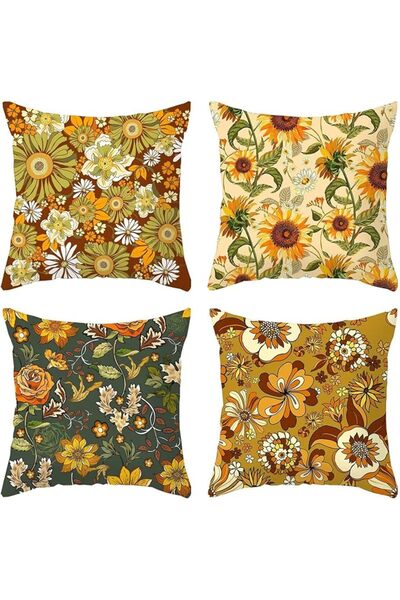 GENERAL Boho Square Cushion Covers 45×45cm for Sofa,Linen,Set of 4 | Hidden Z...