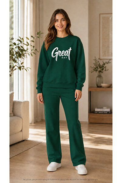 TREND EMMODA Women's Great Day Written Sweatpants Set/Round Neck Sweatshirt a...