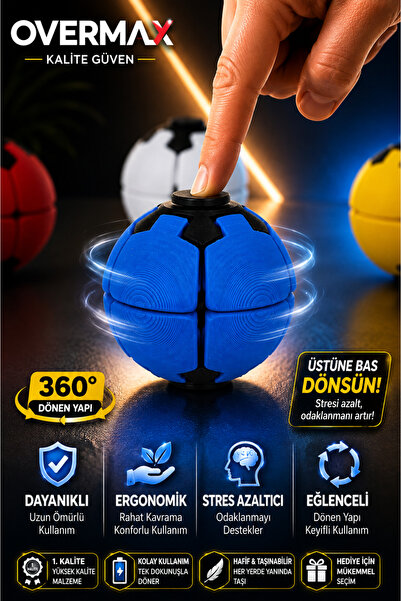 OVERMAX 360° Dönen Stres Topu – Bas Döndür Spinner Ball, Eğlenceli Masaüstü S...