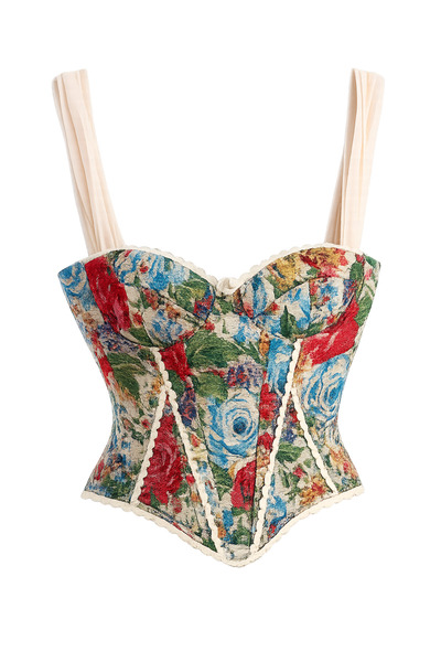 Buket Teke Red Patterned Tulle Strap Corset